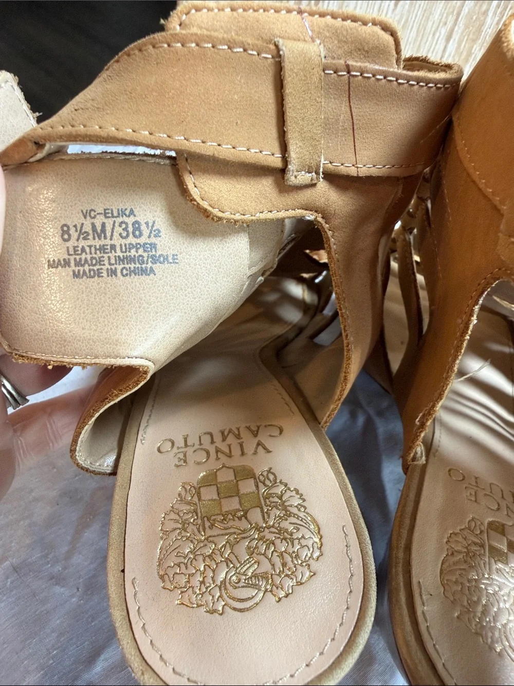 Vince Camuto Tan Strappy Gladiator Block Heel Sandals
